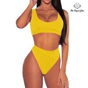 Pink Queen Crop Top High Waist Bikini Swimsuit Size L